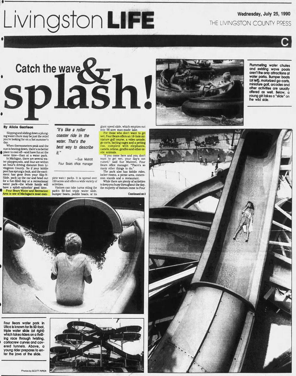 Four Bears Water Park - 1990 Article From Livingtson County Press